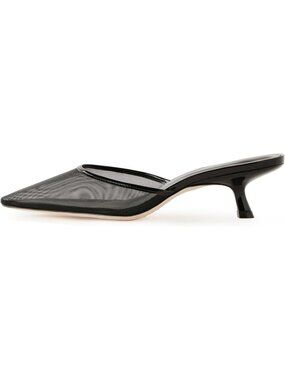 Women's Kitten Heels Mules Black Closed Pointed Toe Slip On Backless Stilettos